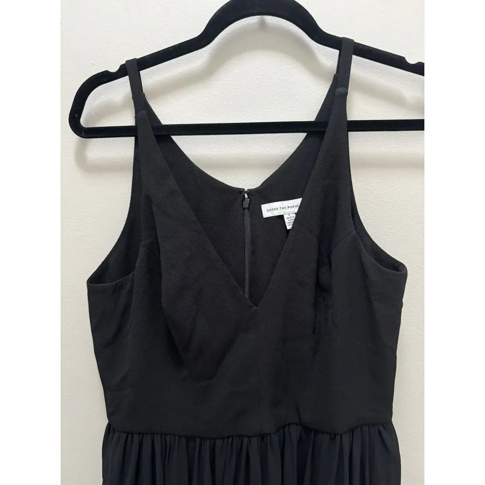 Dress The Population Alicia Mixed Media MIDI Black Dress Size Large LBD - Picture 2 of 9